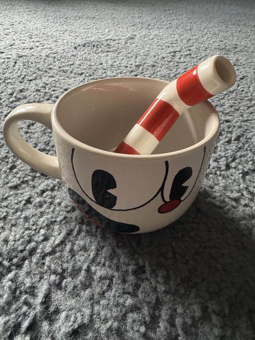 Just Funky Cuphead Mugman 20 oz. Coffee Mug White Ceramic W/Straw